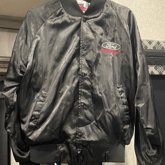 Ford Racing Men's Medium Satin Jacket Snap Button Up Black USA Made vintage - Picture 3 of 10